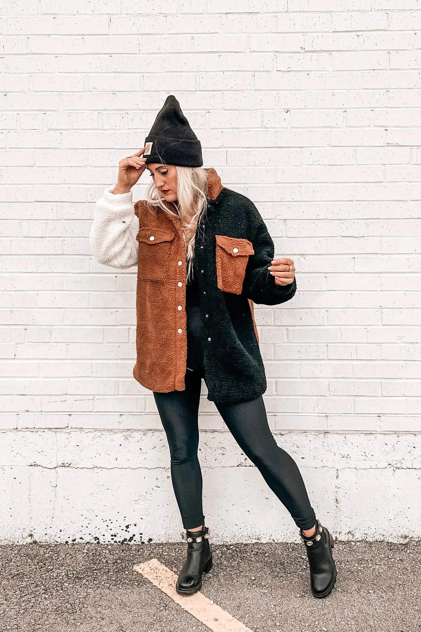 In My Feels Color Block Teddy Coat