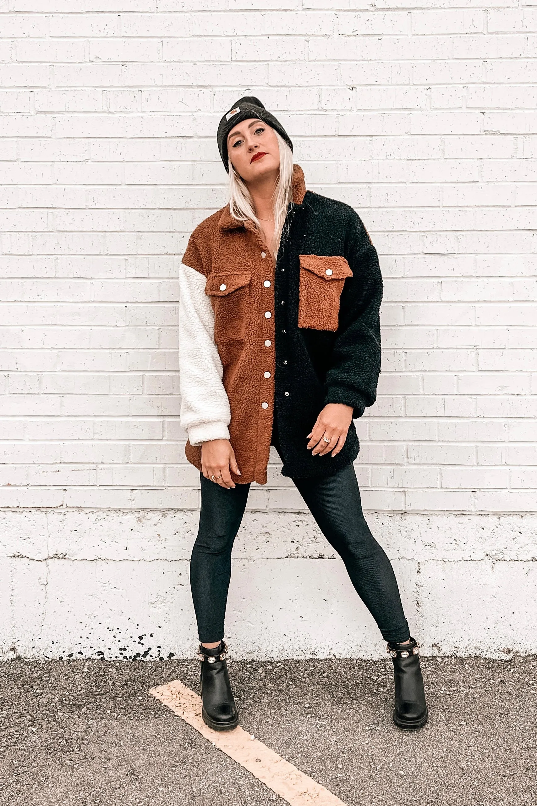 In My Feels Color Block Teddy Coat