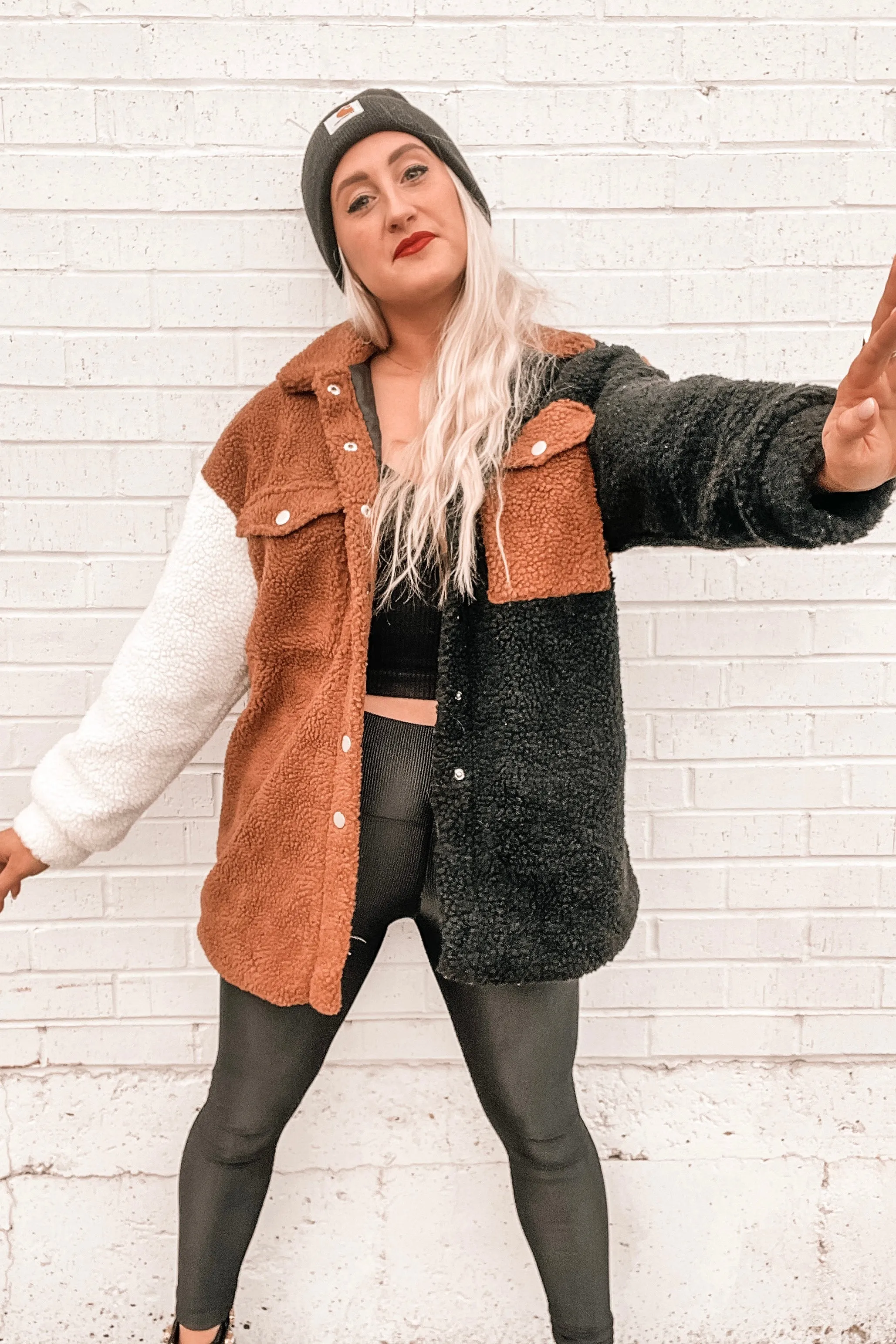 In My Feels Color Block Teddy Coat