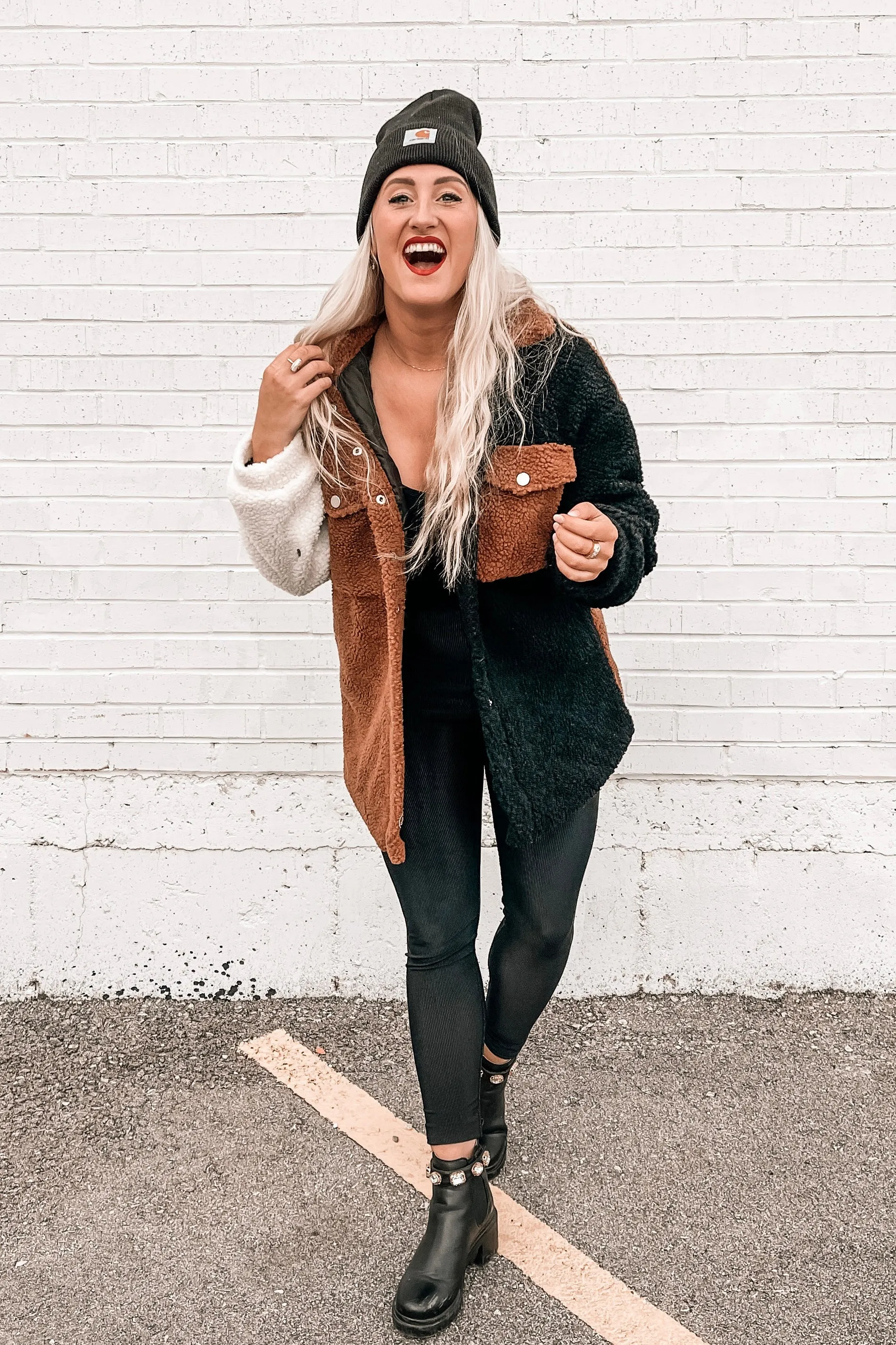 In My Feels Color Block Teddy Coat