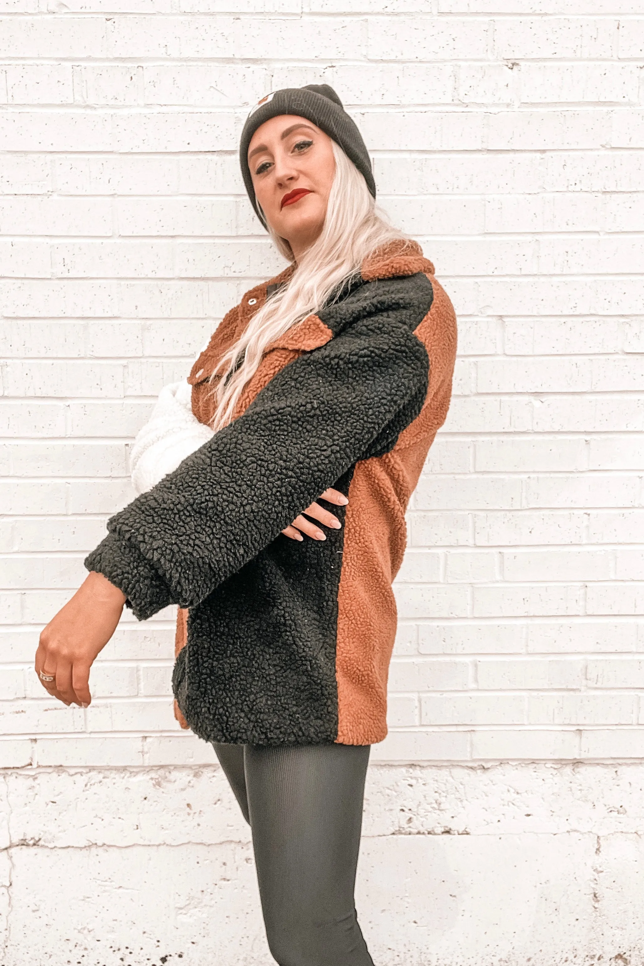 In My Feels Color Block Teddy Coat