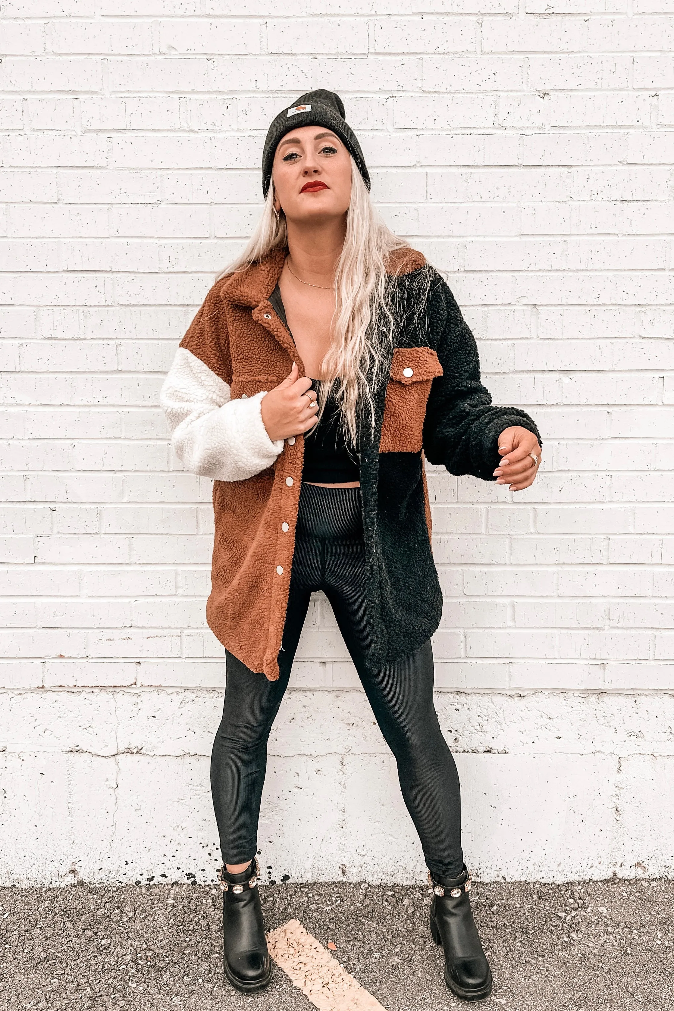In My Feels Color Block Teddy Coat