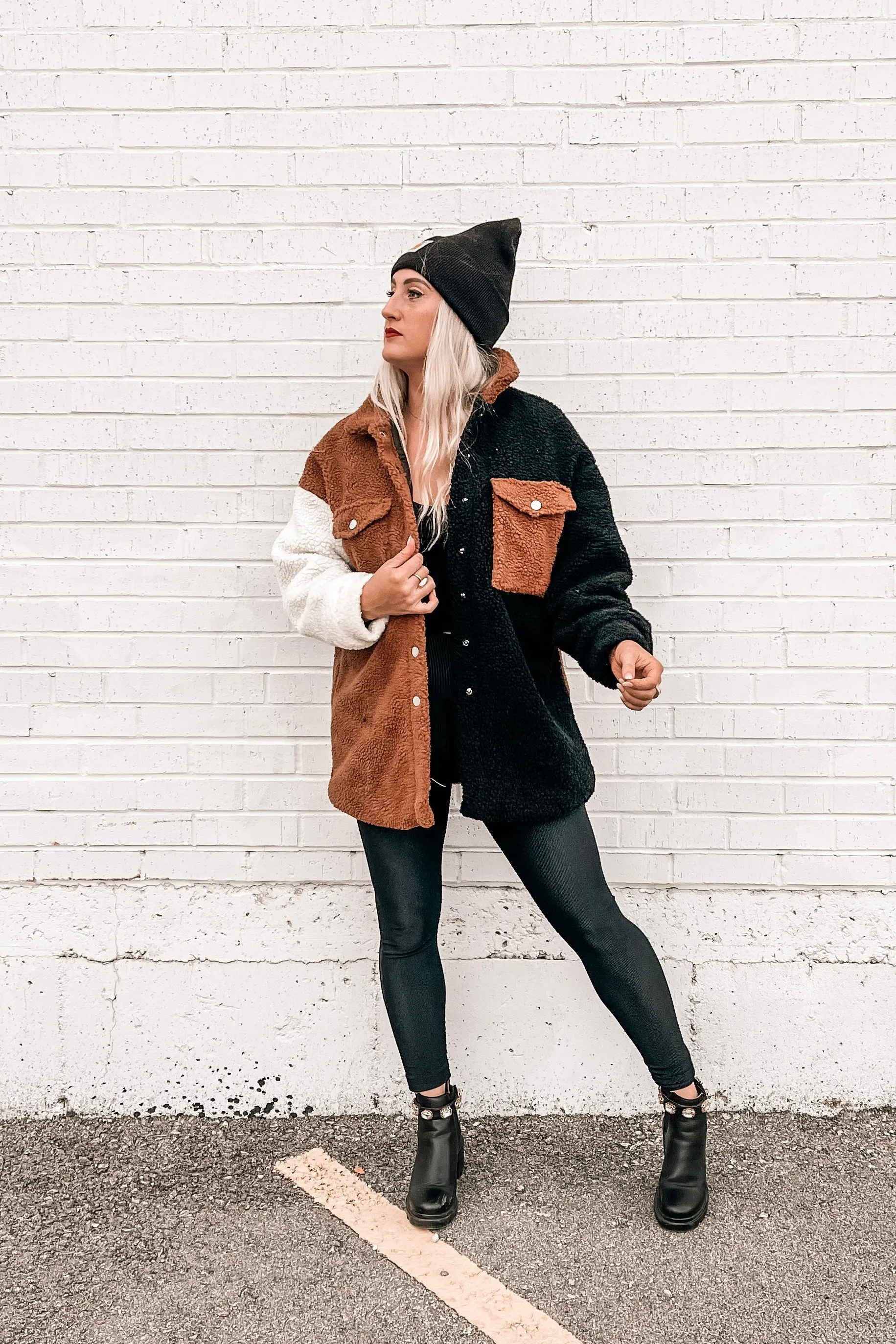 In My Feels Color Block Teddy Coat