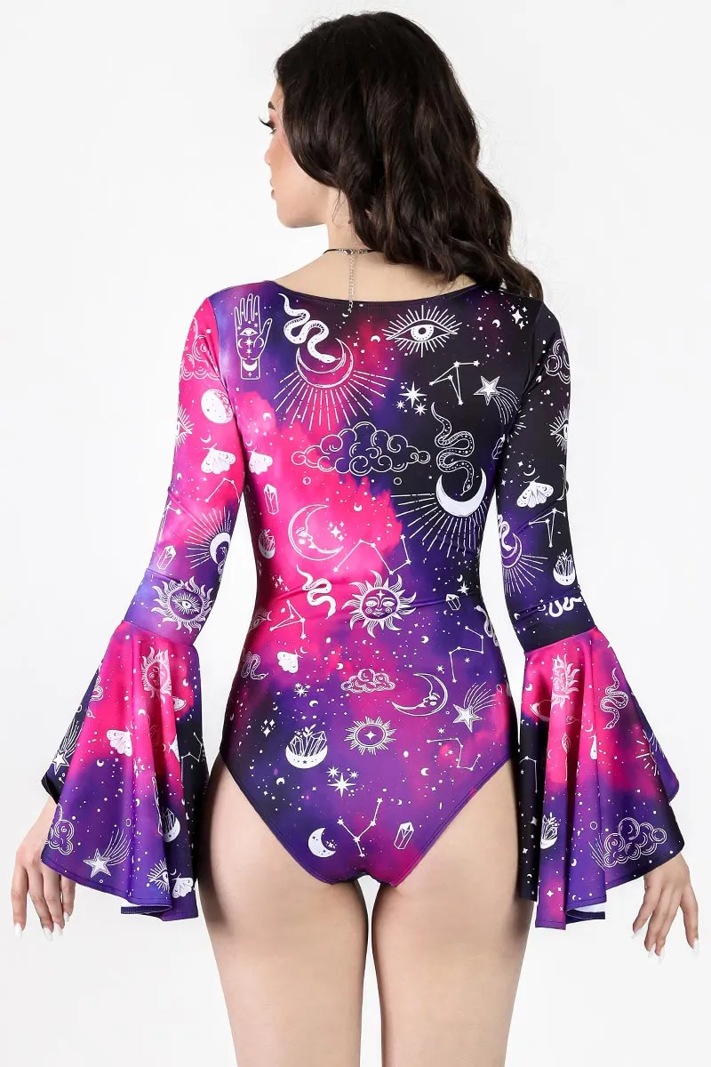 Intergalactic Charm Tie Front Bell Sleeve Bodysuit