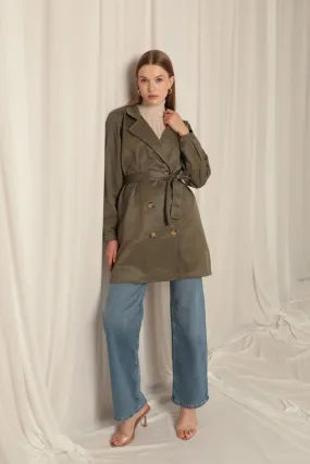 KKT Torino Fabric Liquid Proof Under Hip Length Women's Khaki Trench Coat - Frontera