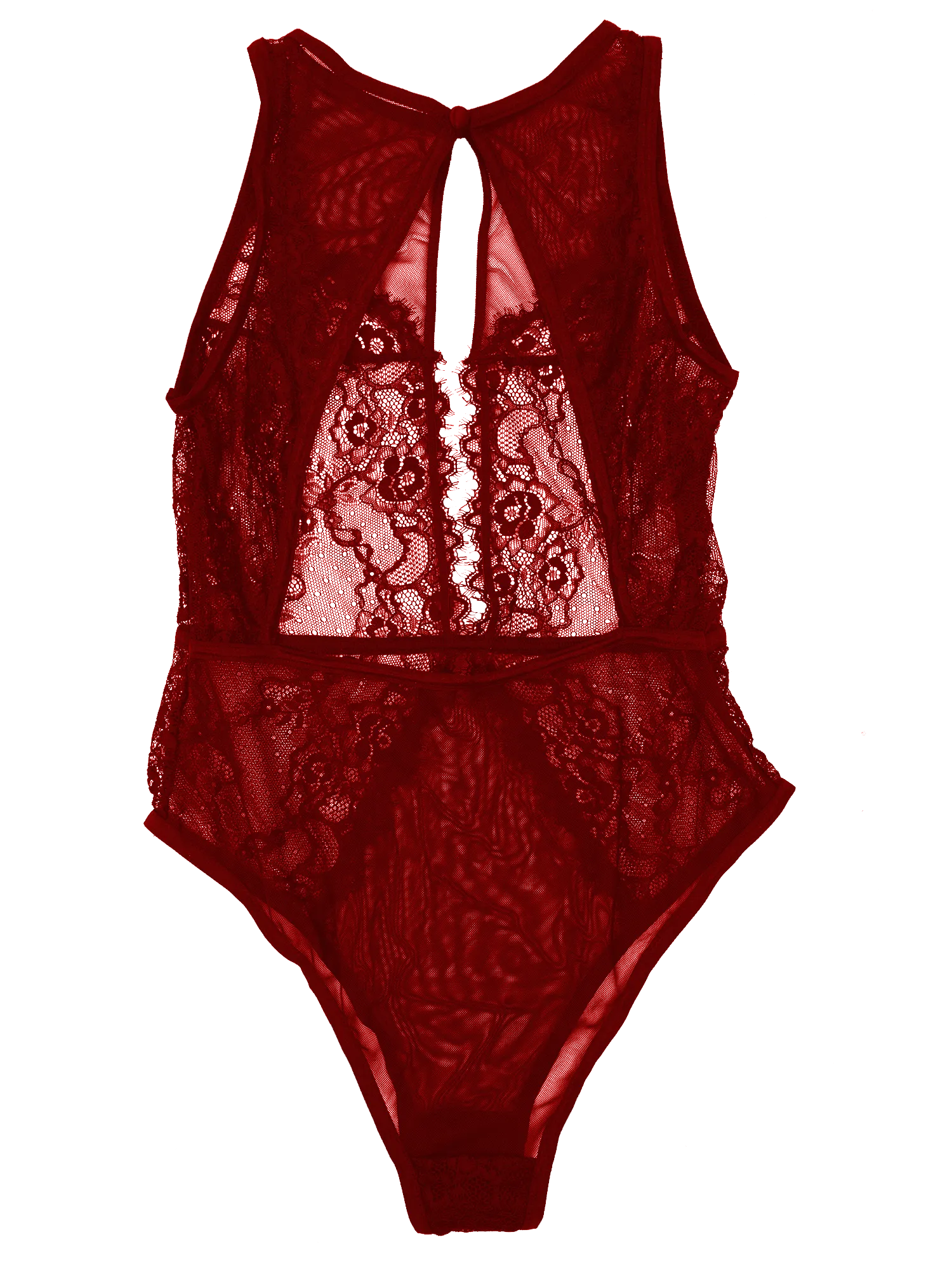 Lace And Mesh Keyhole Body Suit - Red