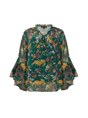 Lace Up Flounce Sleeve Blouse