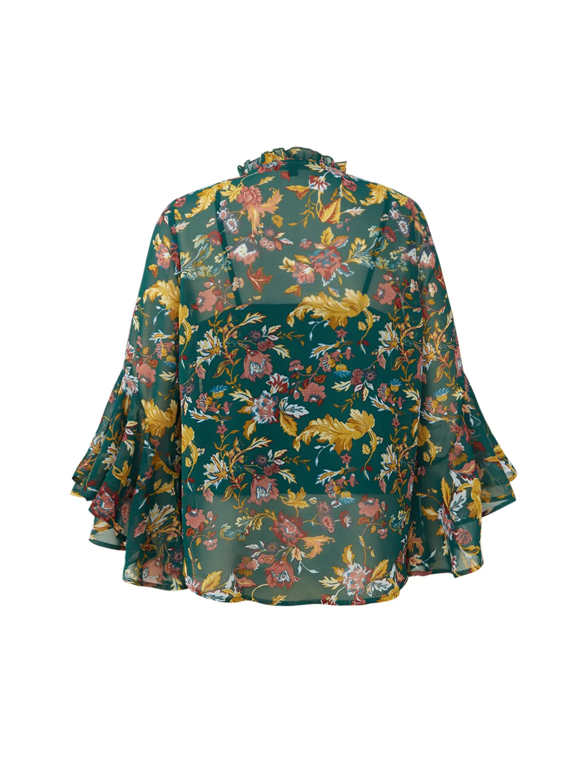 Lace Up Flounce Sleeve Blouse