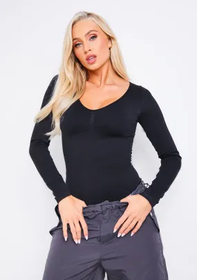 Lena Black Seamless Long Sleeve Bodysuit