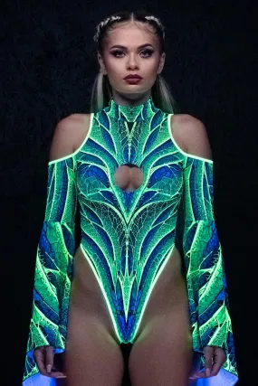 Luminous Fairy Cut Out Flare Sleeve Thong Bodysuit