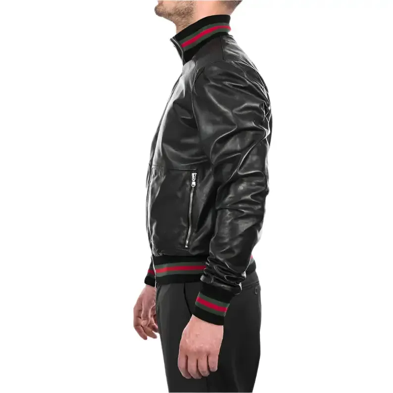 Men's Black Lambskin Bomber Leather Jacket - Stylish & Comfortable