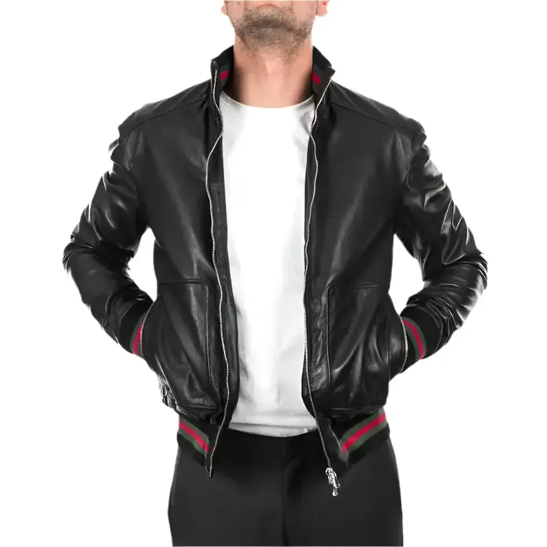 Men's Black Lambskin Bomber Leather Jacket - Stylish & Comfortable