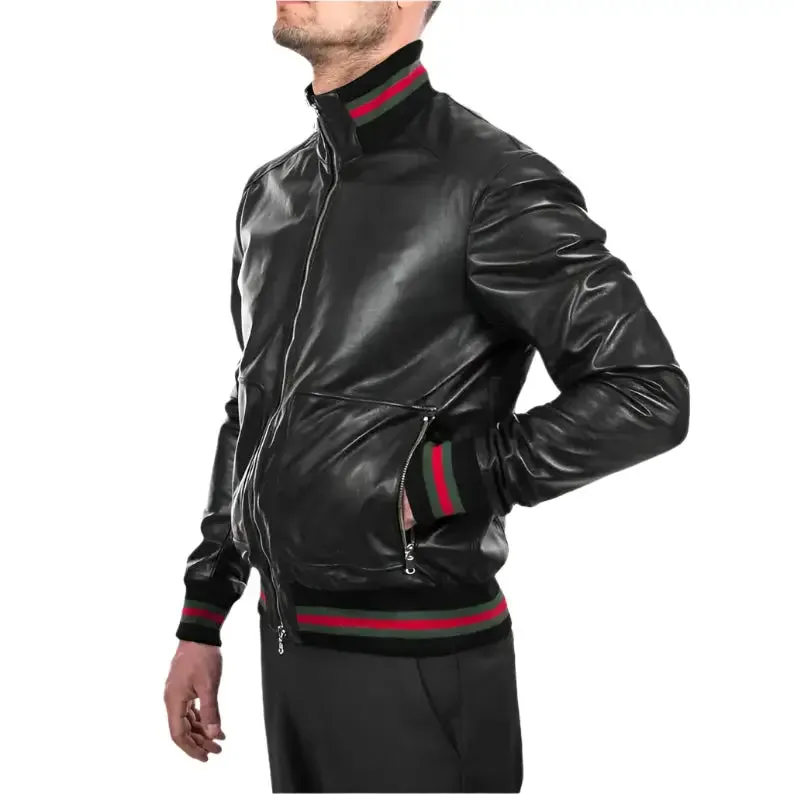 Men's Black Lambskin Bomber Leather Jacket - Stylish & Comfortable