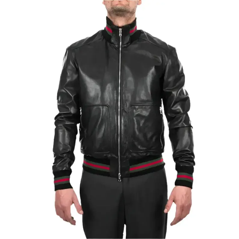 Men's Black Lambskin Bomber Leather Jacket - Stylish & Comfortable