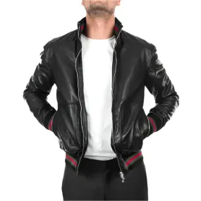 Men's Black Lambskin Bomber Leather Jacket - Stylish & Comfortable
