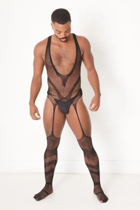 Men's Black V Mesh Fishnet See-through Nightwear Sexy Lingerie