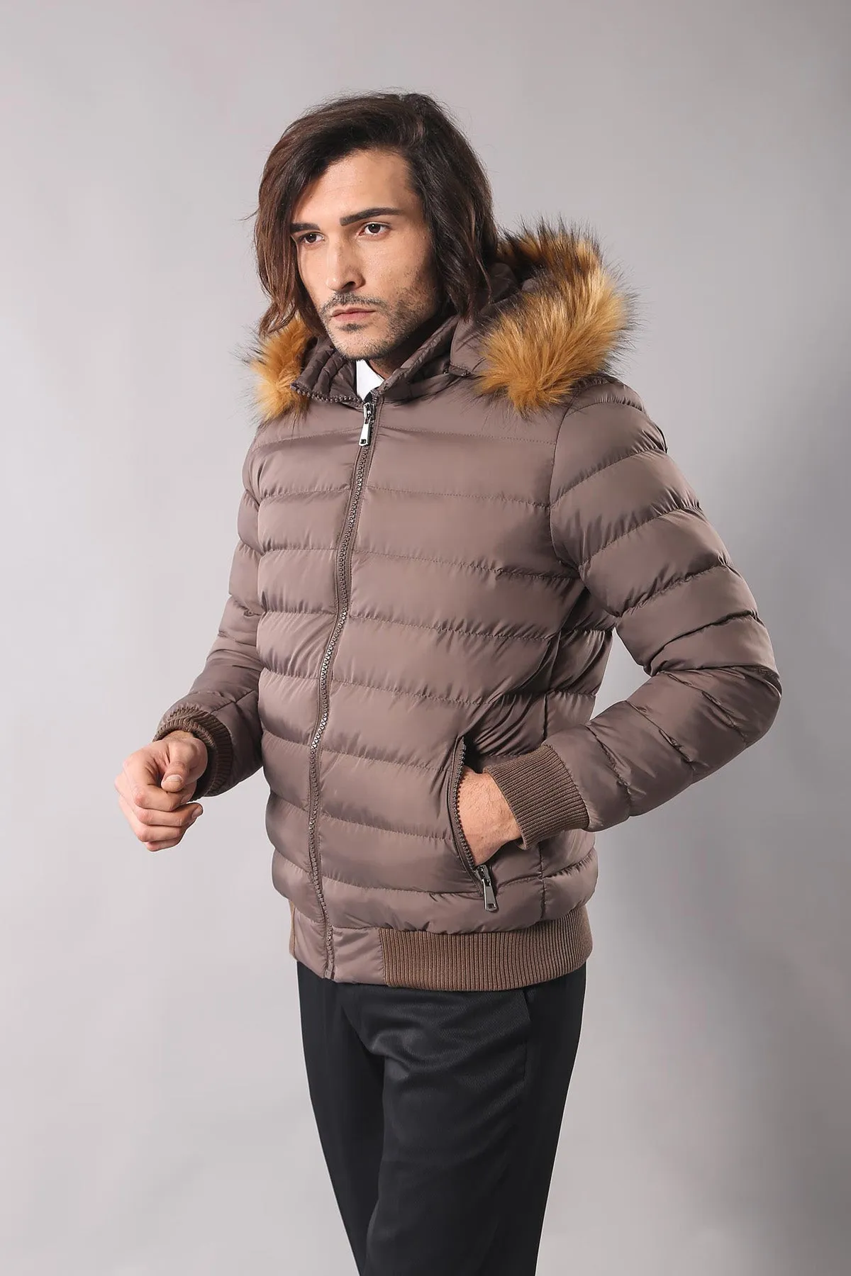 Men's Brown Down coat with Fur | Wessi
