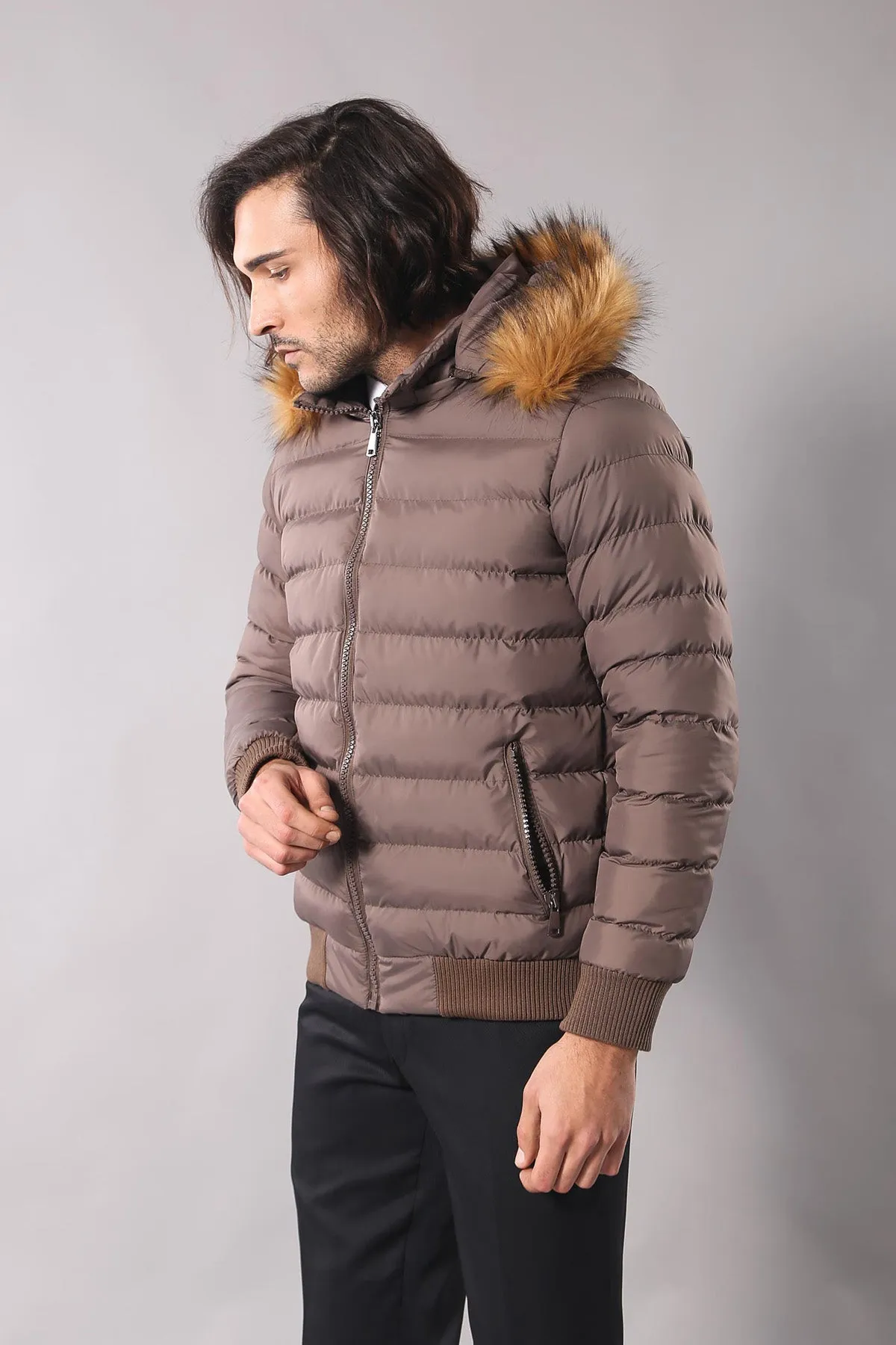 Men's Brown Down coat with Fur | Wessi