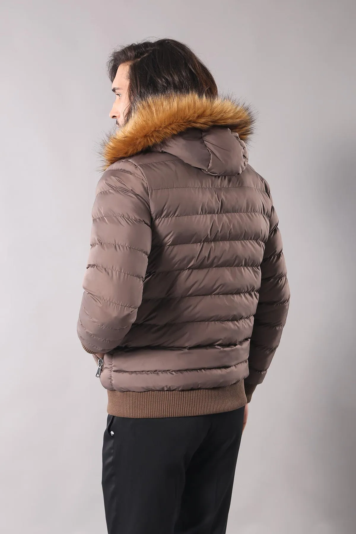 Men's Brown Down coat with Fur | Wessi
