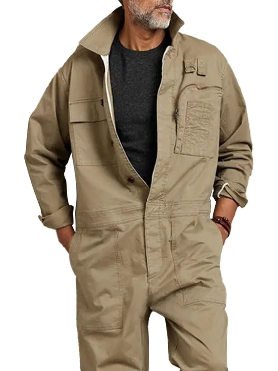 Men's Solid Color Multi-Pocket Casual Jumpsuit