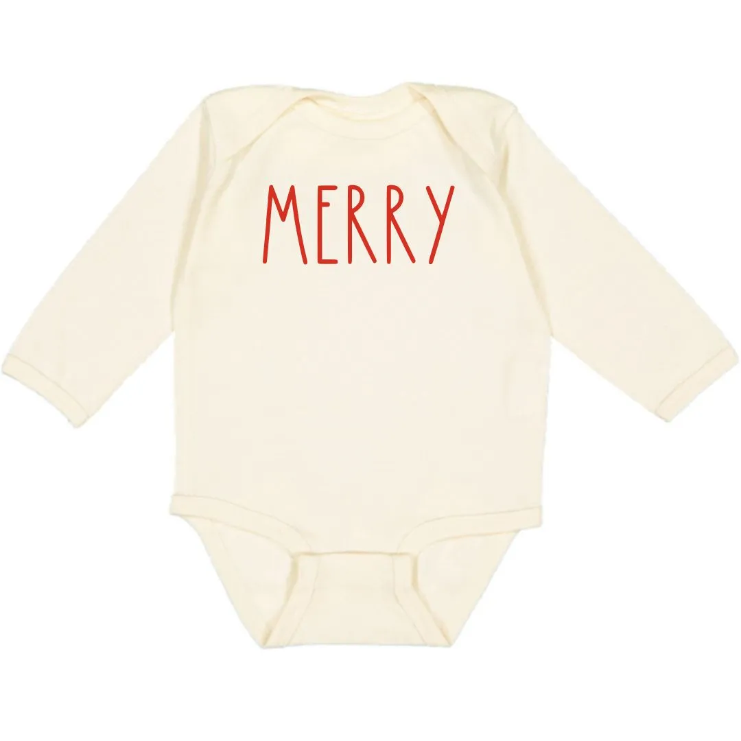 Merry Doodle Christmas Long Sleeve Bodysuit - Natural