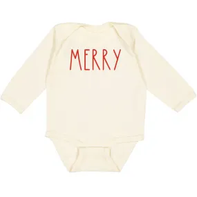 Merry Doodle Christmas Long Sleeve Bodysuit - Natural
