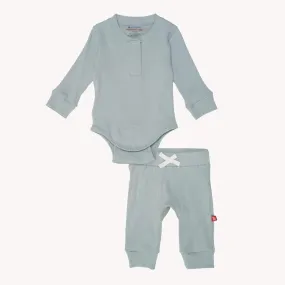 mist ribbed cotton magnetic long sleeve bodysuit   pant set