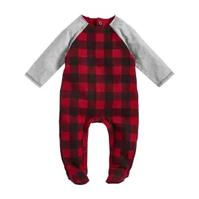 My First Christmas Black Red Buffalo Check Baby Sleeper with Bum Flap