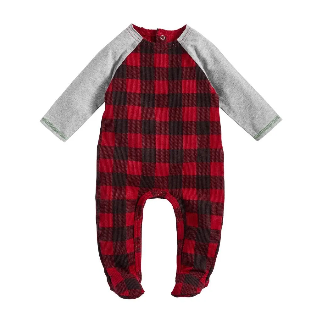 My First Christmas Black Red Buffalo Check Baby Sleeper with Bum Flap