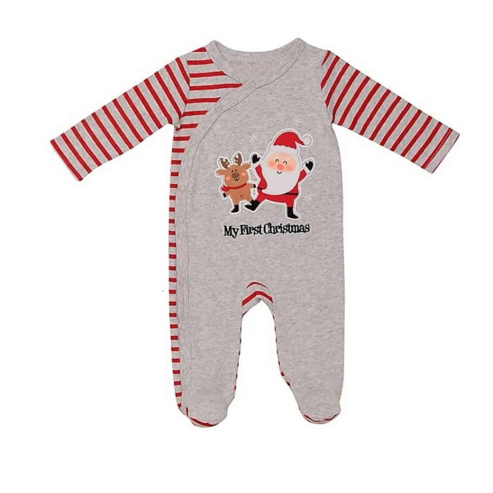 MY FIRST CHRISTMAS Gray Bodysuit Santa Reindeer Snowflakes Holiday Photo Newborn
