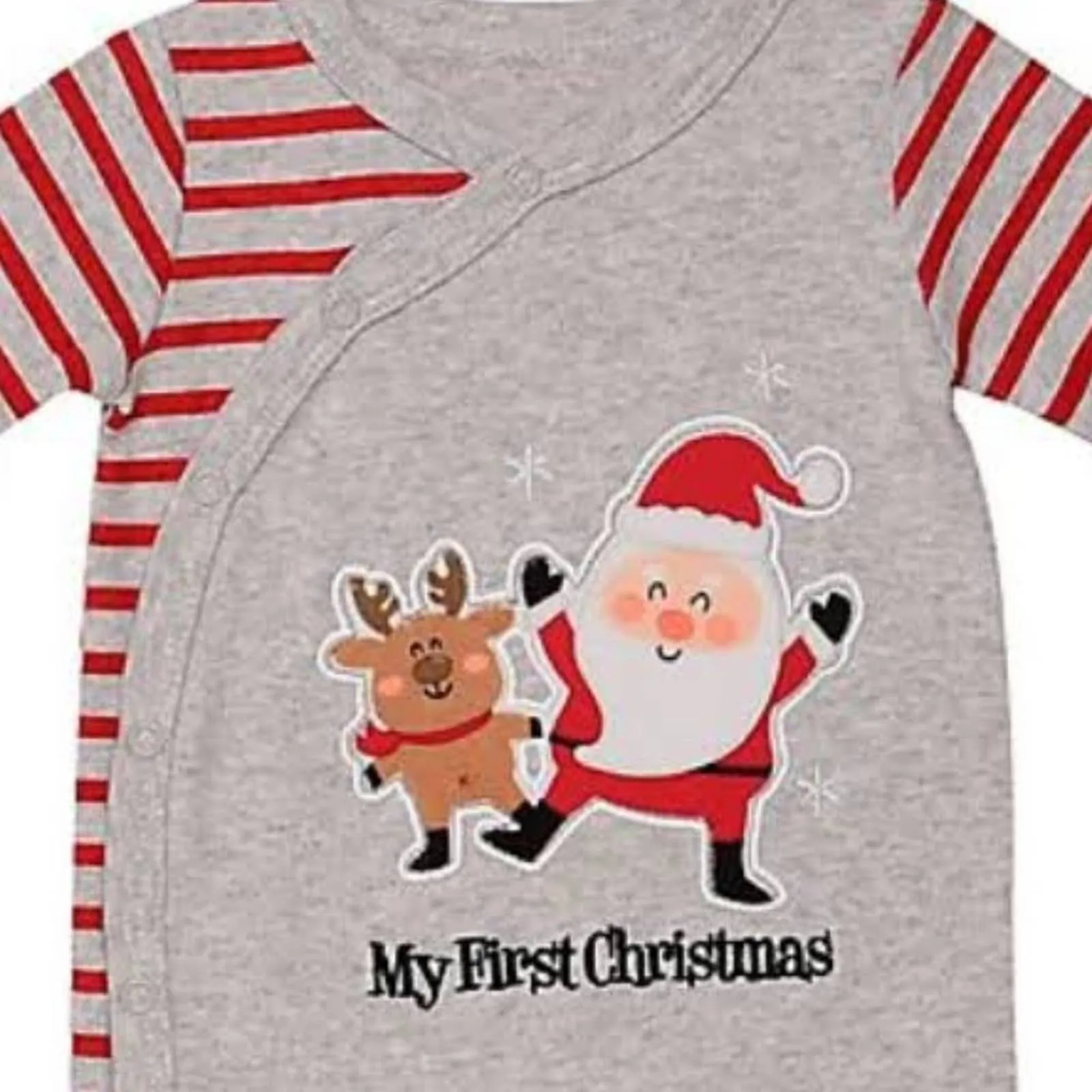 MY FIRST CHRISTMAS Gray Bodysuit Santa Reindeer Snowflakes Holiday Photo Newborn