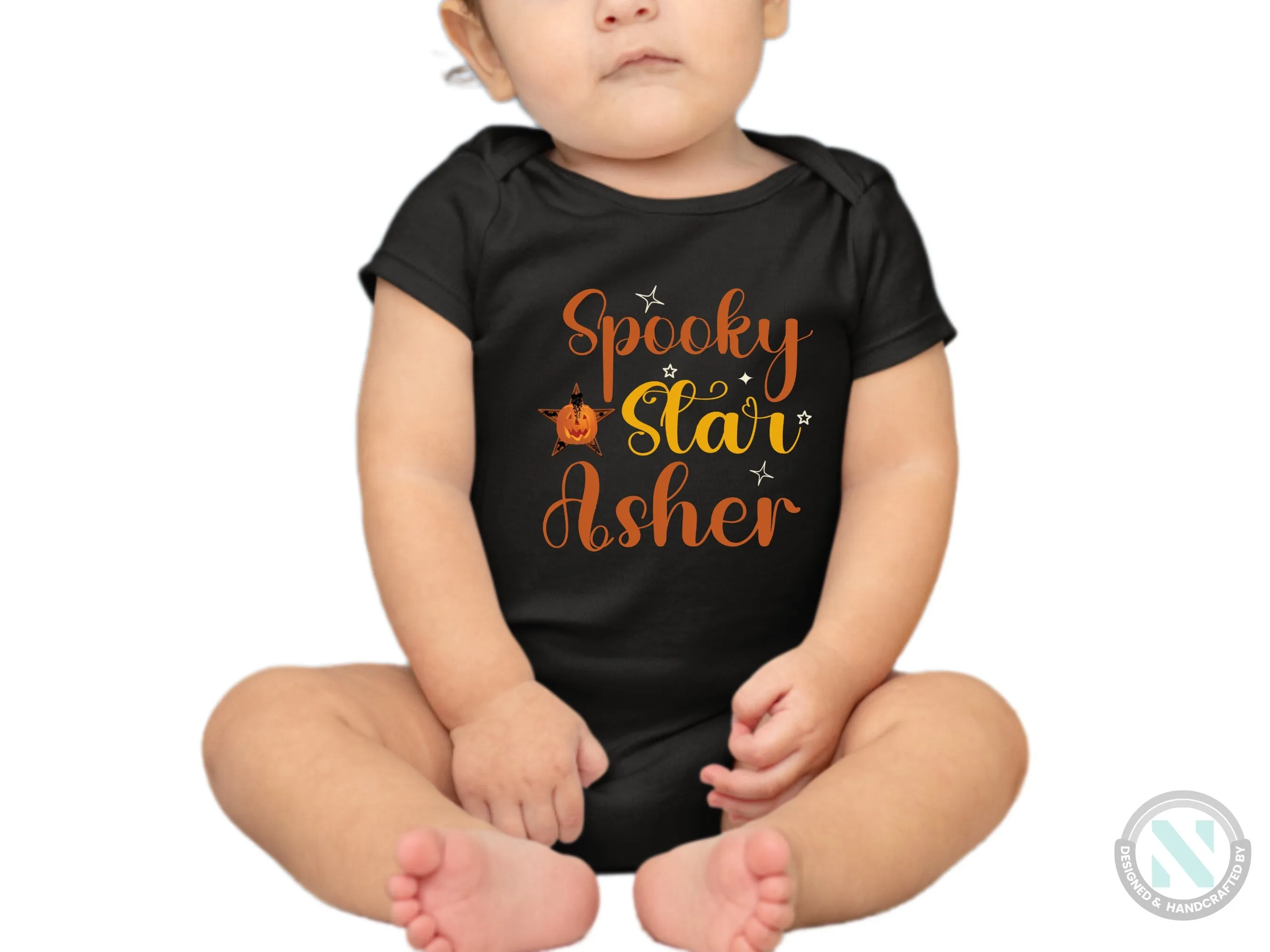 My First Halloween Custom Name Bodysuit Gift for Baby Boys with Spooky Star