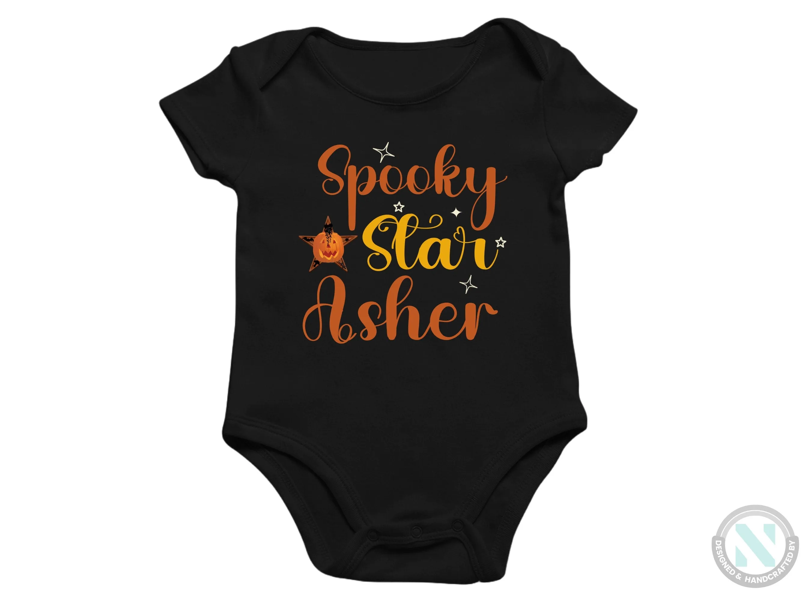 My First Halloween Custom Name Bodysuit Gift for Baby Boys with Spooky Star