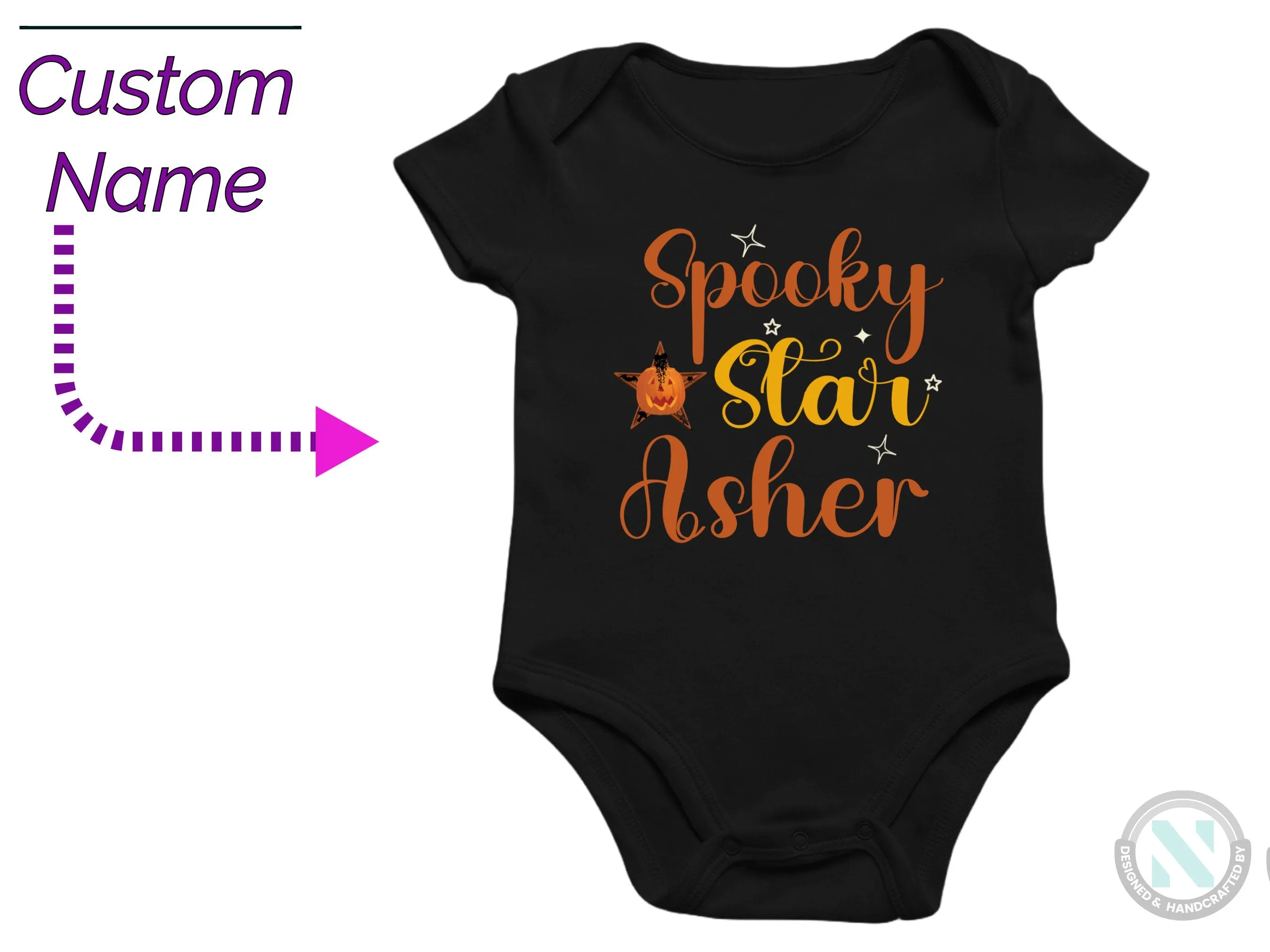 My First Halloween Custom Name Bodysuit Gift for Baby Boys with Spooky Star