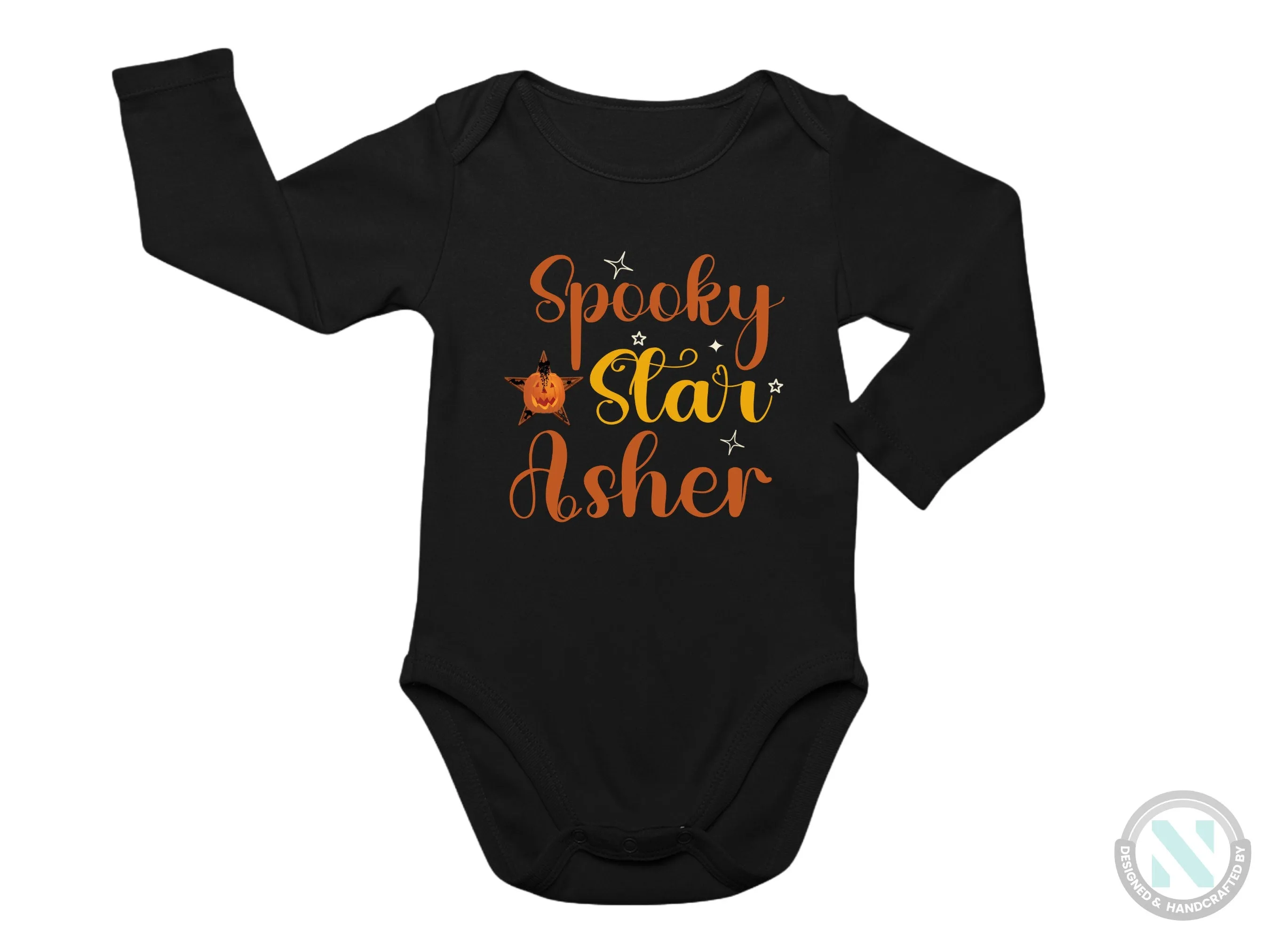 My First Halloween Custom Name Bodysuit Gift for Baby Boys with Spooky Star