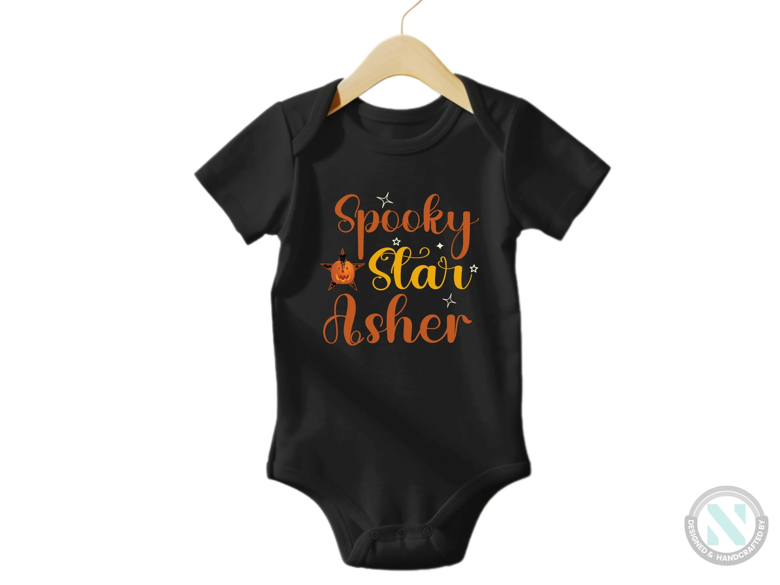 My First Halloween Custom Name Bodysuit Gift for Baby Boys with Spooky Star