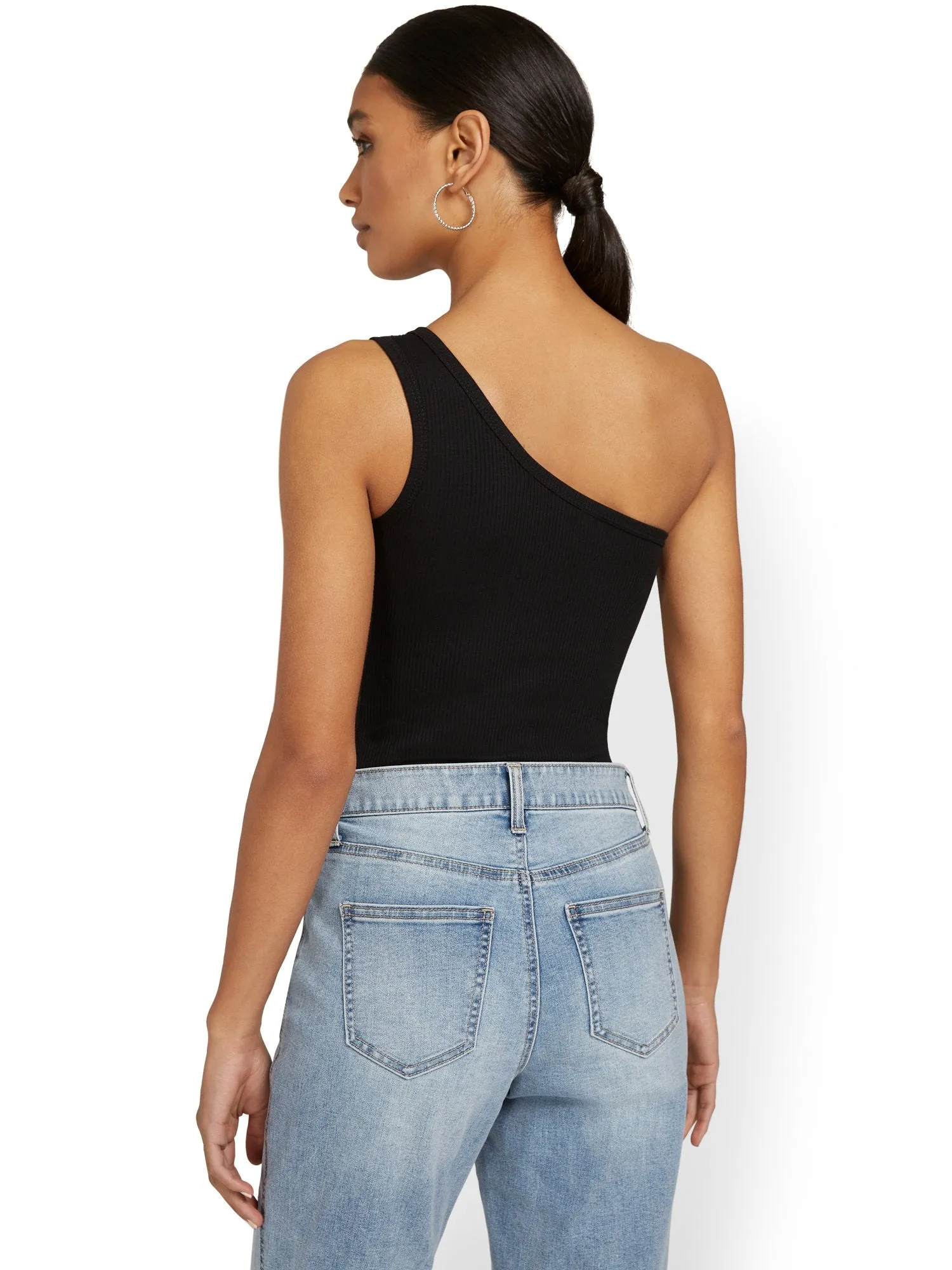 One-Shoulder Ribbed Cut-Out Bodysuit