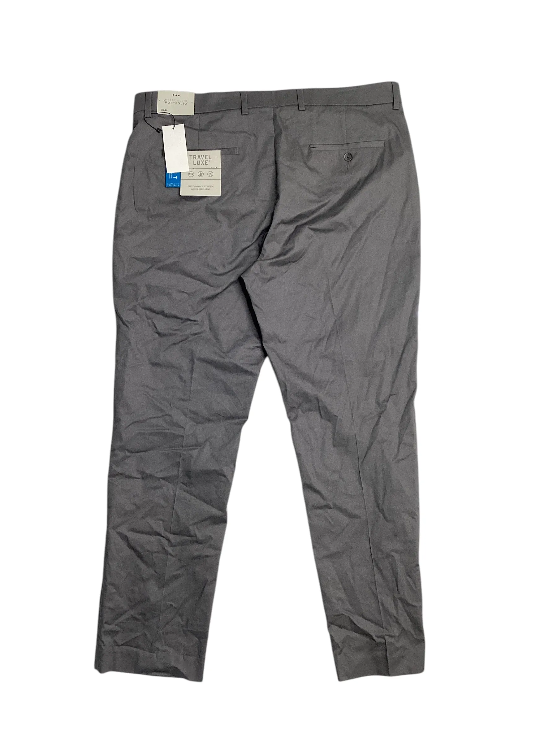 Perry Ellis Portfolio Men's Slim-Fit Stretch Cotton Dress Pants 36 x 29 Grey