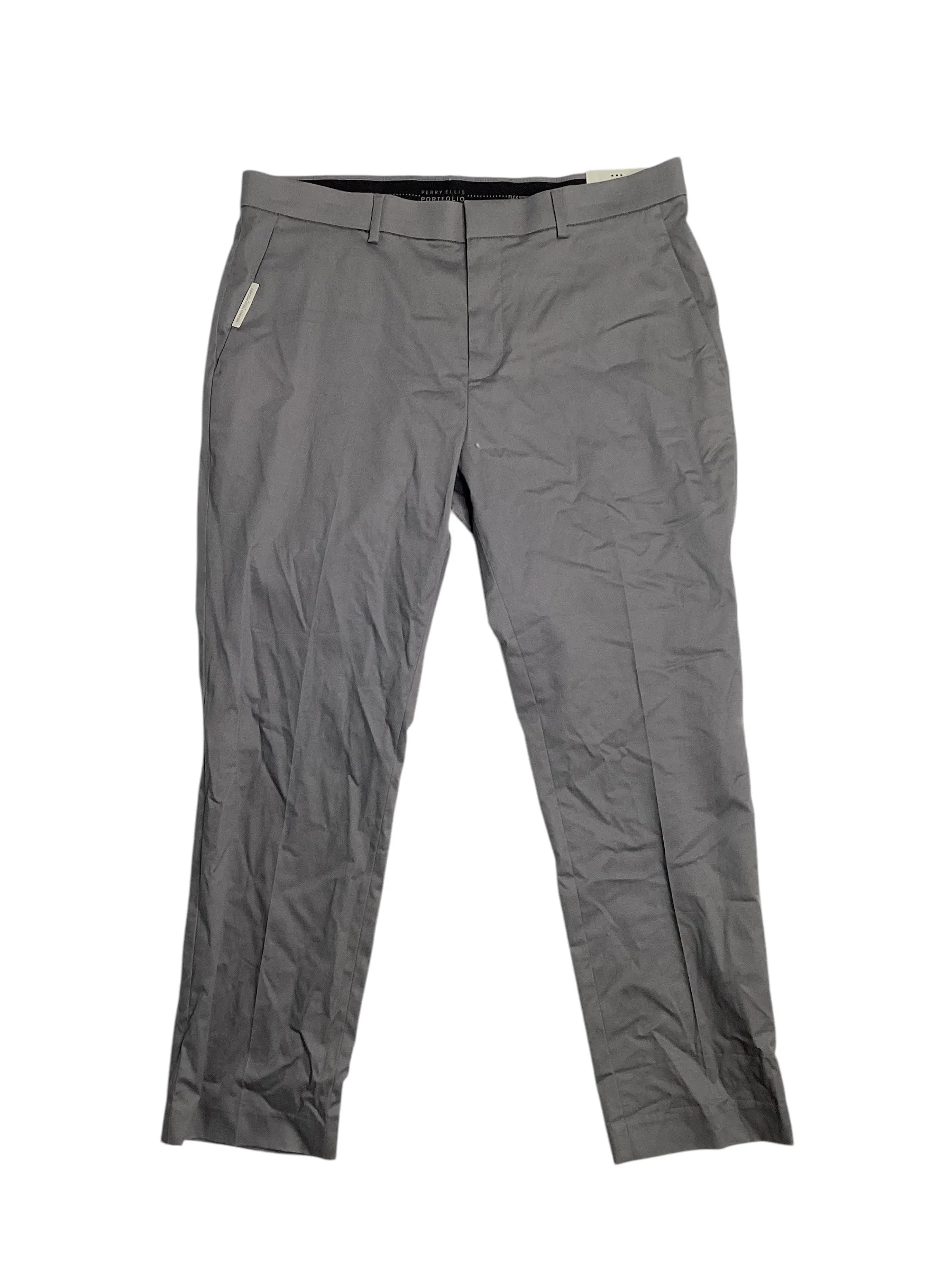 Perry Ellis Portfolio Men's Slim-Fit Stretch Cotton Dress Pants 36 x 29 Grey