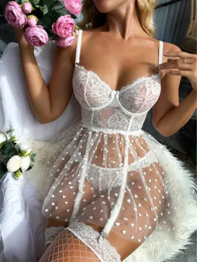 Polka Dots See-through Mesh Teddy MSL058