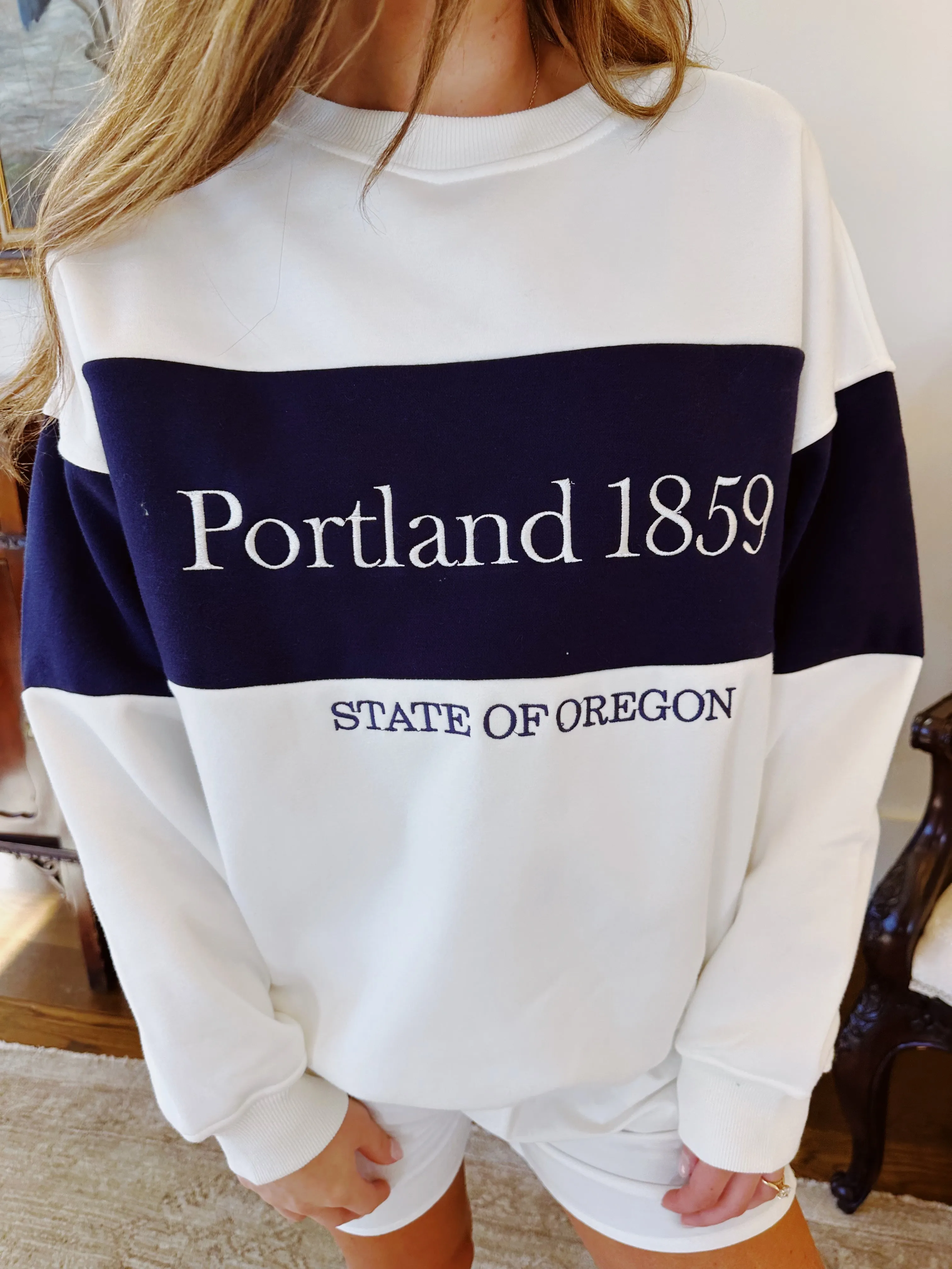 Portland Colorblock Sweatshirt - White/Navy