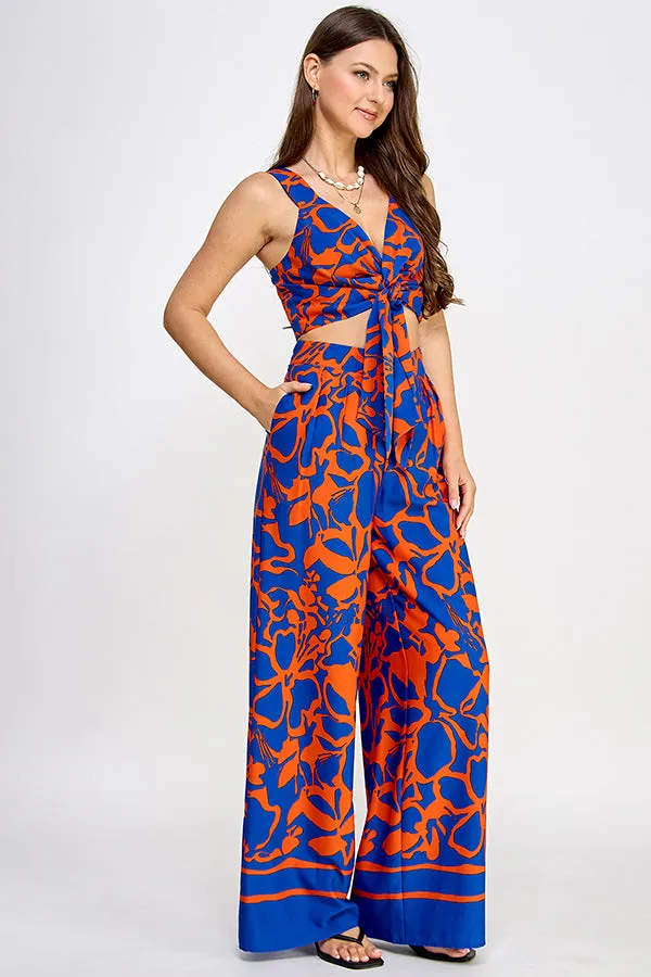 print high waist wide leg pants