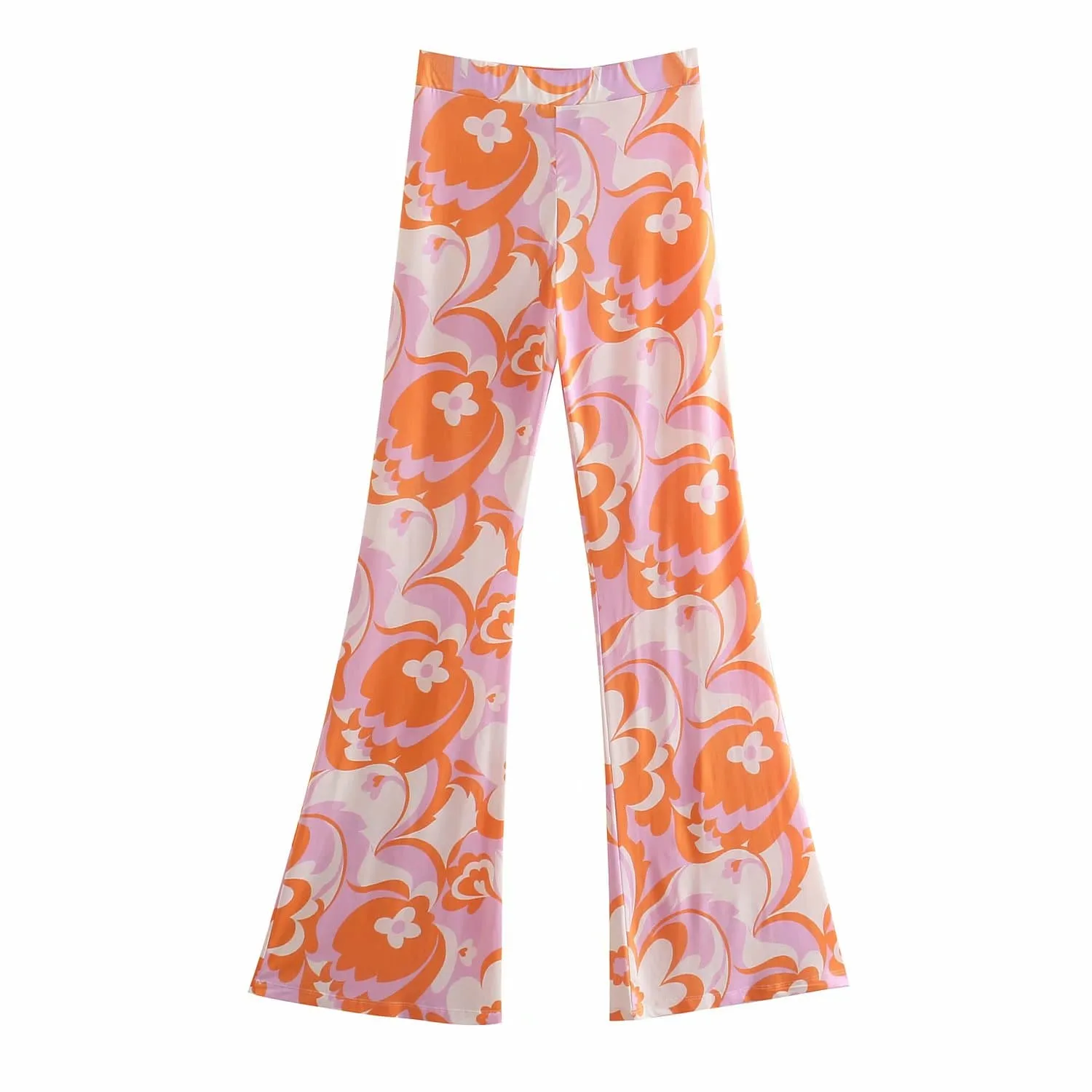 PRINTED FLARE HIGH WAIST PANTS