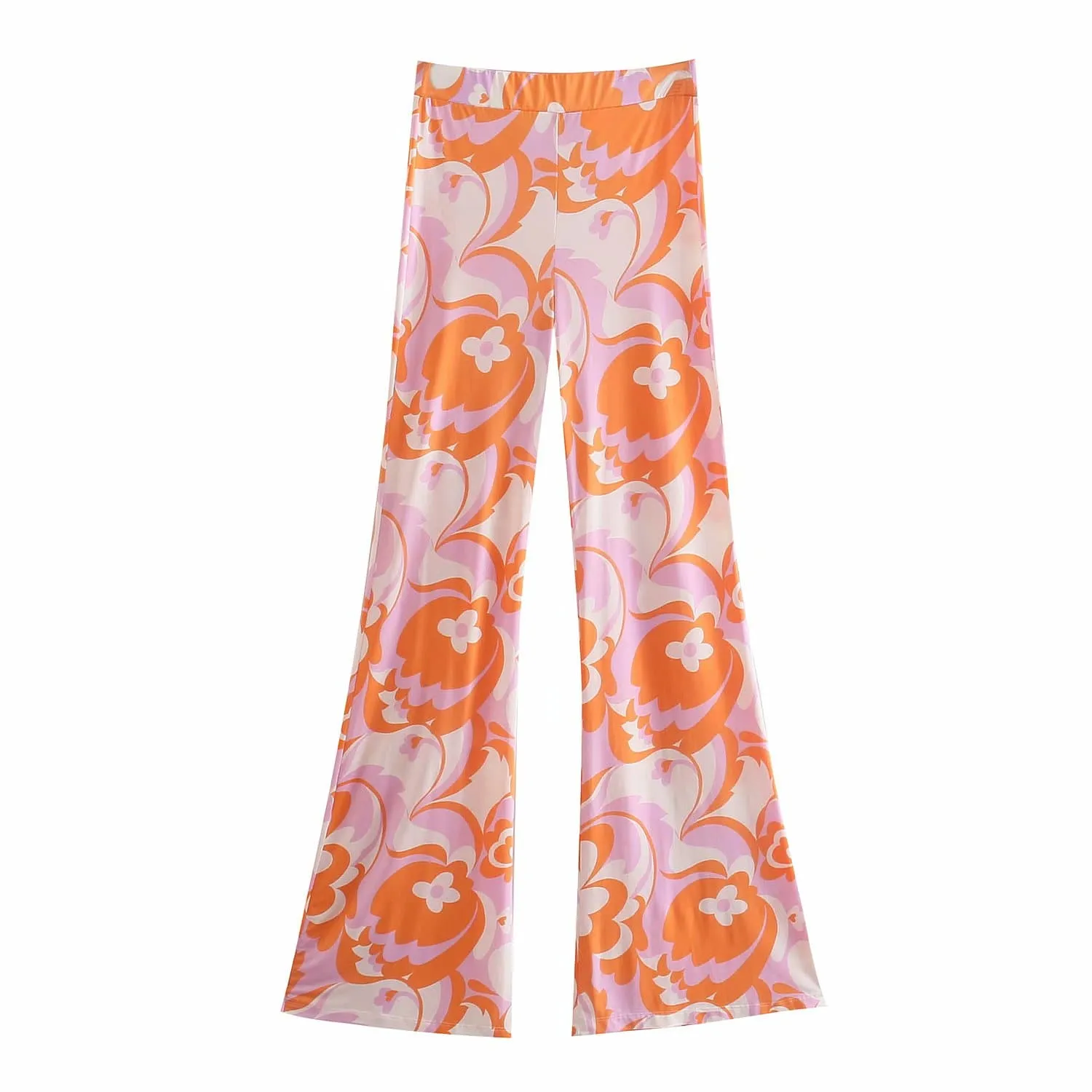 PRINTED FLARE HIGH WAIST PANTS