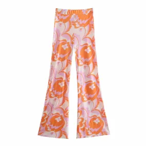 PRINTED FLARE HIGH WAIST PANTS