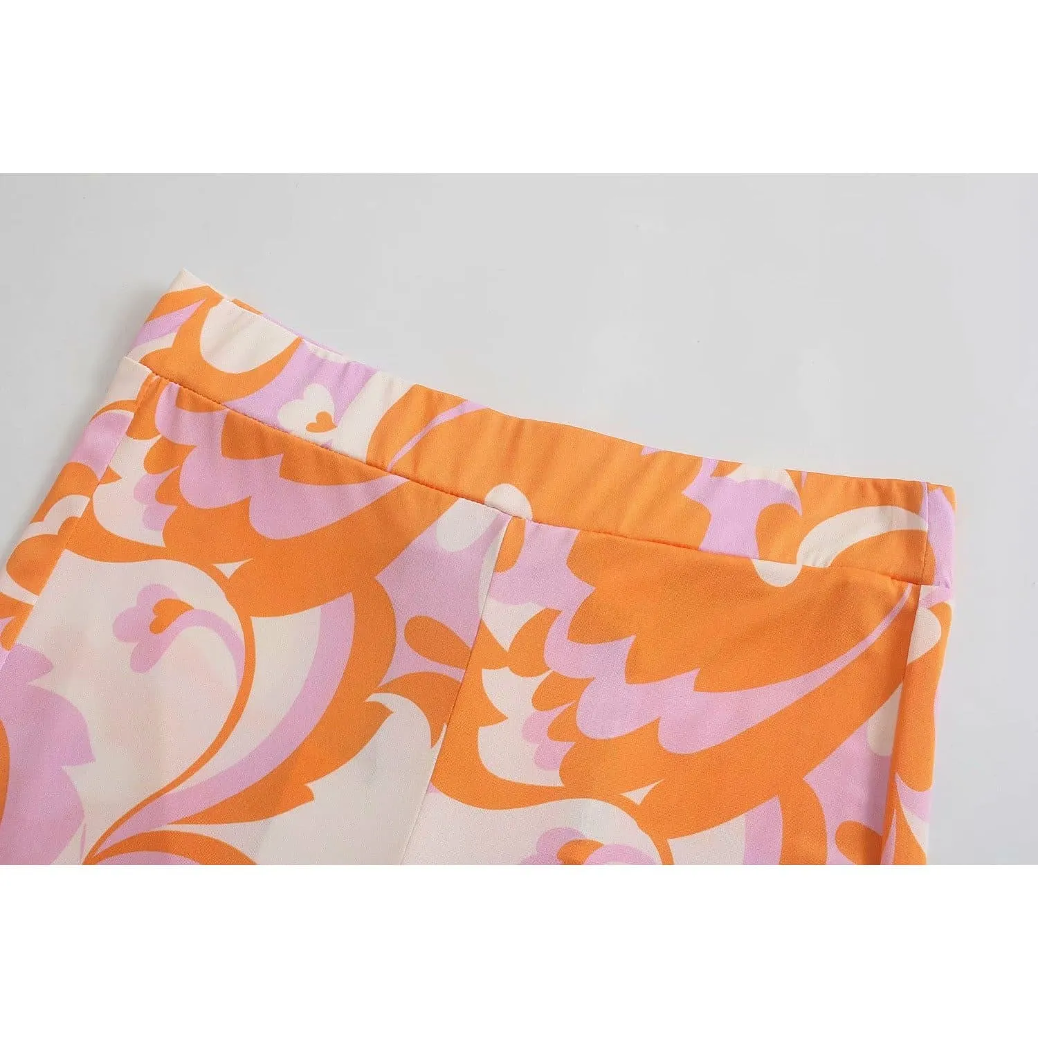 PRINTED FLARE HIGH WAIST PANTS