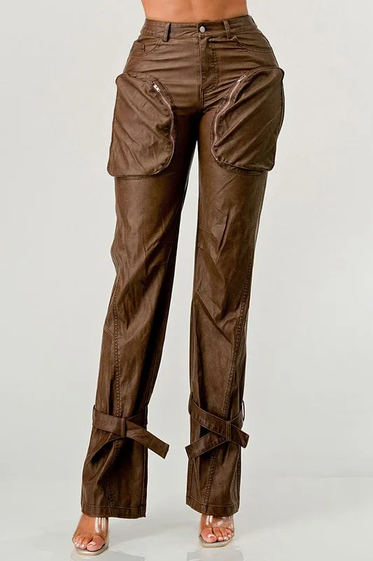 PU Brown Cargo Pants