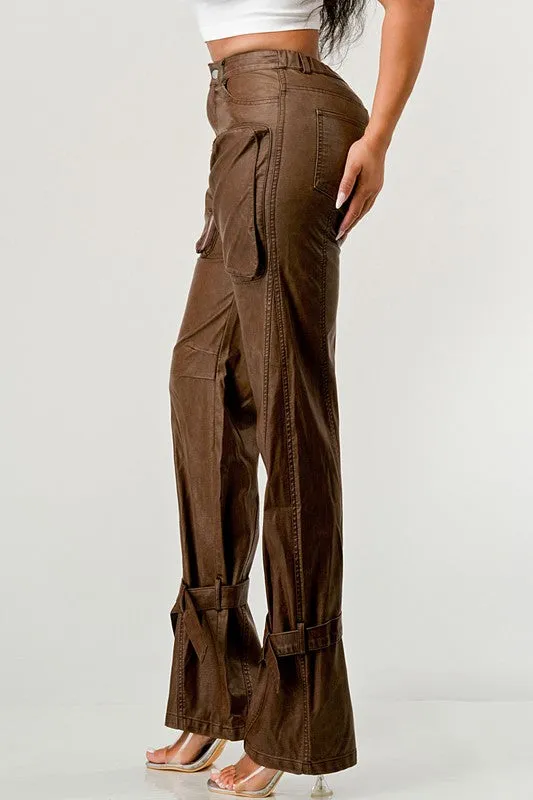 PU Brown Cargo Pants