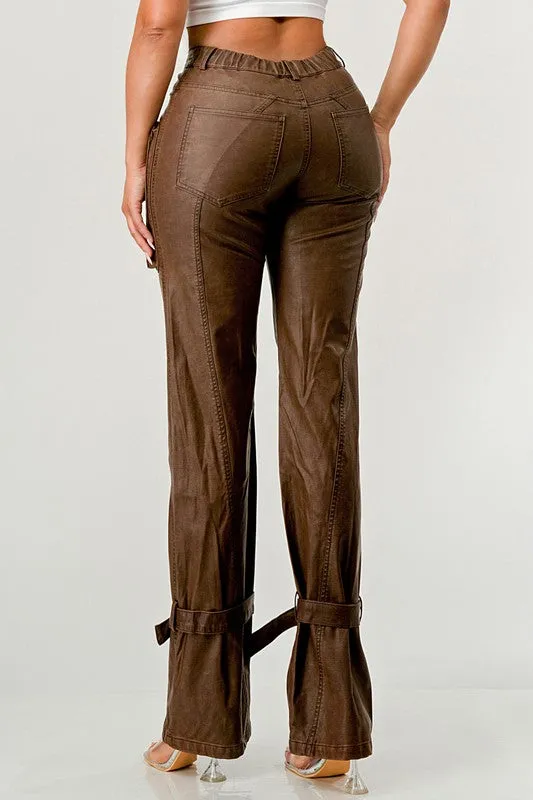 PU Brown Cargo Pants