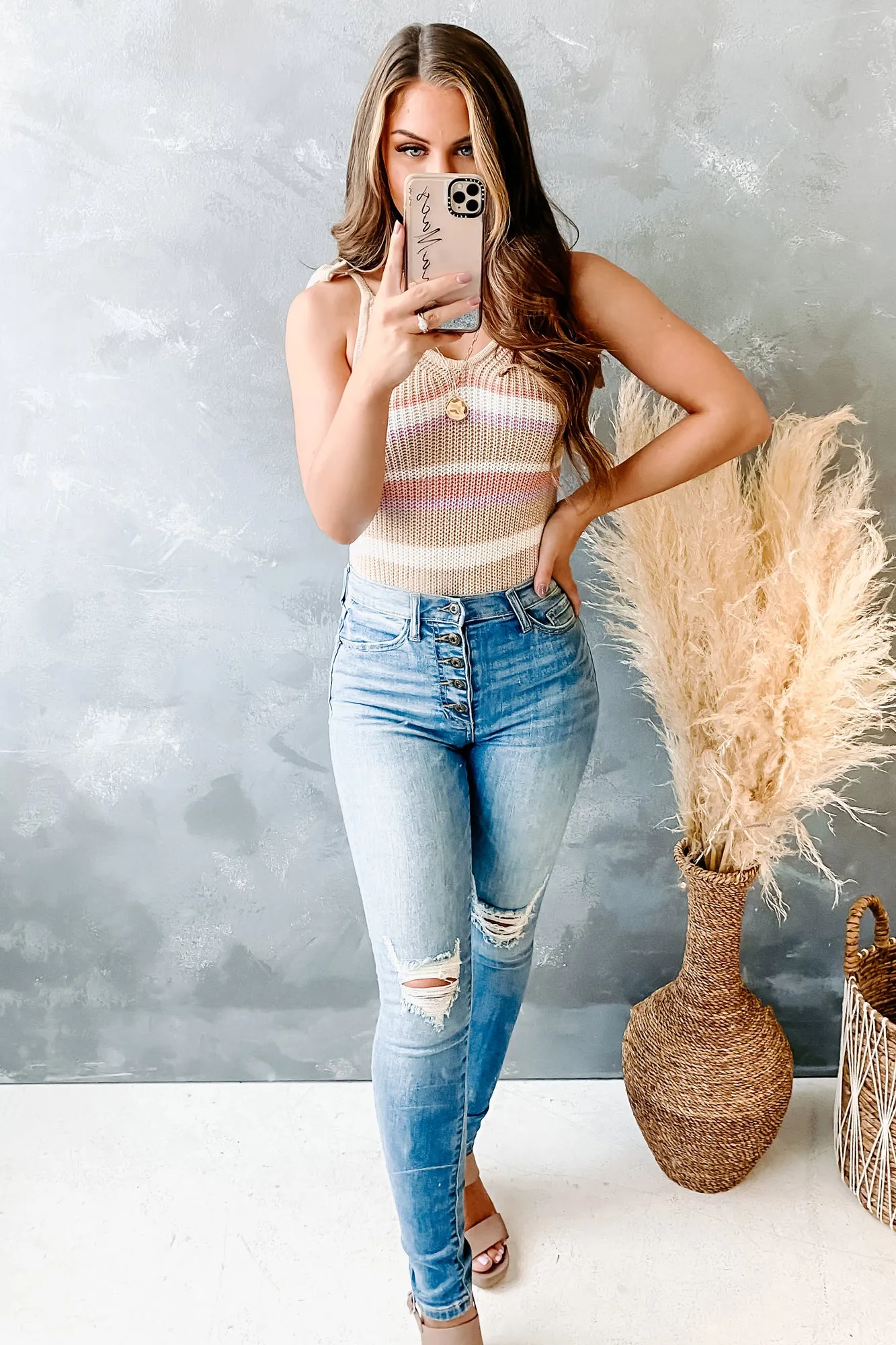Retro Rewind Striped Knit Bodysuit (Taupe Multi)